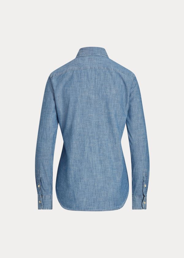 Camisa Polo Ralph Lauren Mujer Azules - Cotton Chambray - YSQWA9586